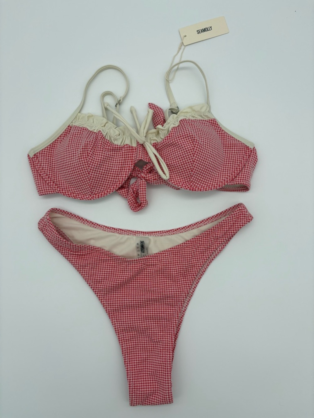 Seamolly Red Gingham Tie-Front Bikini Set NWT